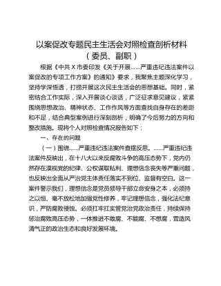 以案促改专题民主生活会对照检查剖析材料（委员、副职）