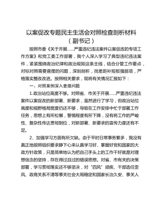以案促改专题民主生活会对照检查剖析材料（副书记）
