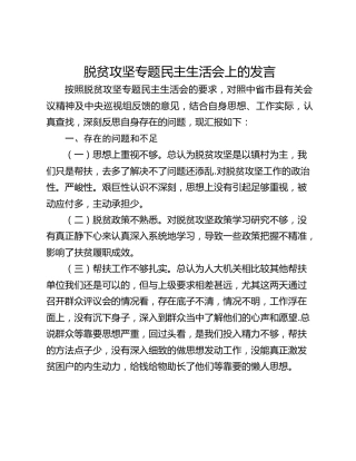 脱贫攻坚专题民主生活会上的发言