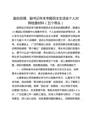 副总经理、副书记年末专题民主生活会个人对照检查材料（五个带头）