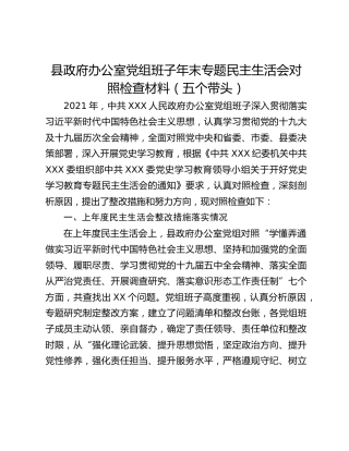 县政府办公室党组班子年末专题民主生活会对照检查材料（五个带头）