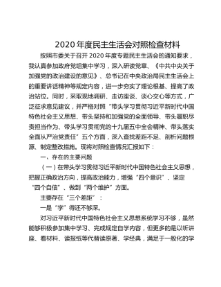 2020 年度民主生活会个人对照检查材料 （五个方面）