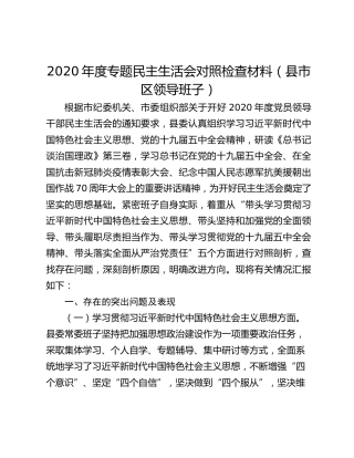 2020年度专题民主生活会对照检查材料（县市区领导班子）