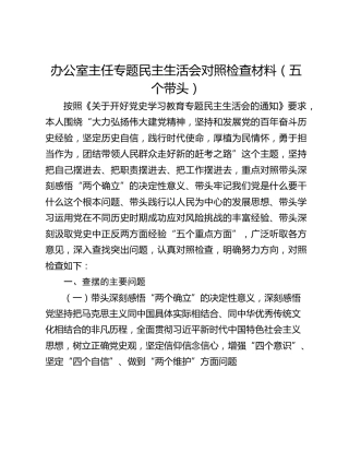 办公室主任专题民主生活会对照检查材料（五个带头）