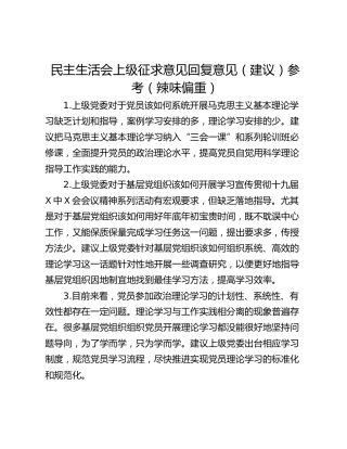 民主生活会上级征求意见回复意见（建议）参考（辣味偏重）