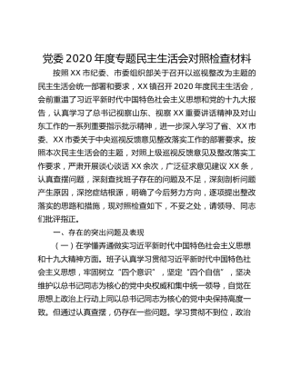 党委2020年度专题民主生活会对照检查材料