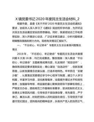 X镇党委书记2020年度民主生活会材料_2