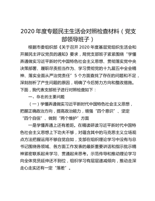 2020年度专题民主生活会对照检查材料（党支部领导班子）