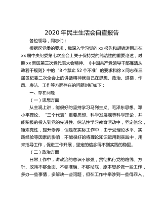 2020年民主生活会自查报告