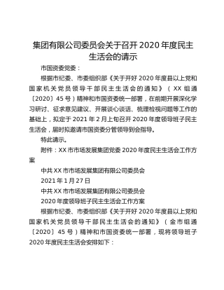 集团有限公司委员会关于召开2020年度民主生活会的请示
