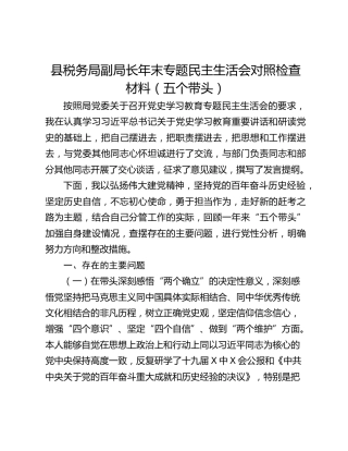 县税务局副局长年末专题民主生活会对照检查材料（五个带头）