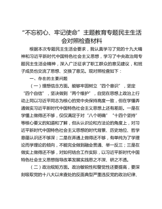 不忘初心牢记使命主题教育专题民主生活会对照检查材料