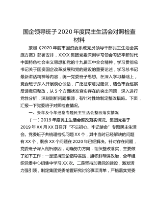 国企领导班子2020年度民主生活会对照检查材料