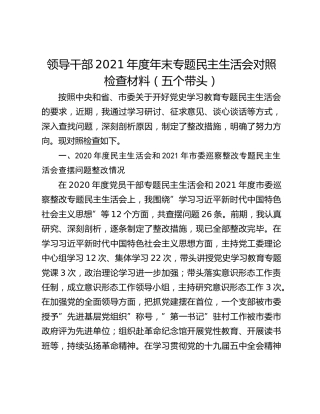领导干部2021年度年末专题民主生活会对照检查材料（五个带头）