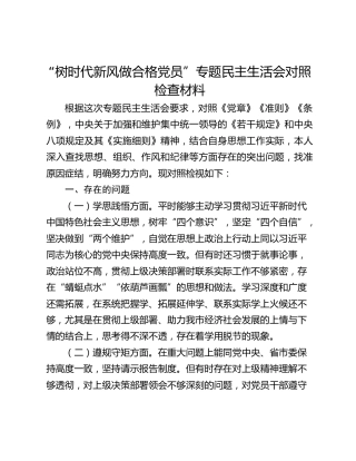 “树时代新风做合格党员”专题民主生活会对照检查材料