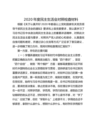 2021年度民主生活会对照检查材料