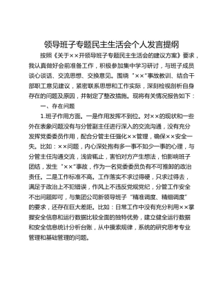 领导班子专题民主生活会个人发言提纲