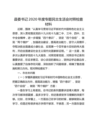 县委书记2020年度专题民主生活会对照检查材料
