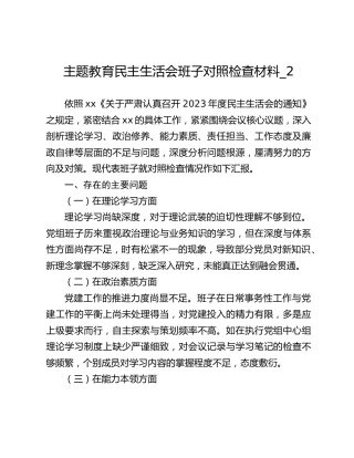主题教育民主生活会班子对照检查材料_2