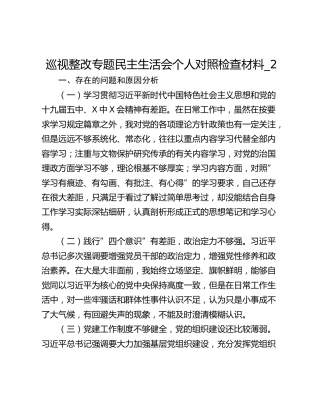 巡视整改专题民主生活会个人对照检查材料_2