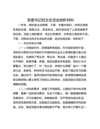 党委书记民主生活会剖析材料