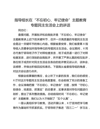 【领导讲话】指导组长在“不忘初心、牢记使命”主题教育专题民主生活会上的讲话