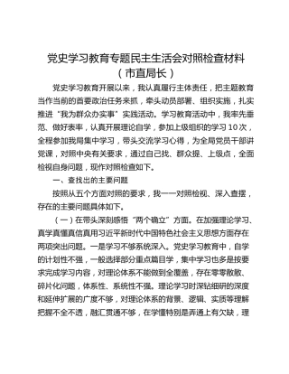 党史学习教育专题民主生活会对照检查材料（市直局长）