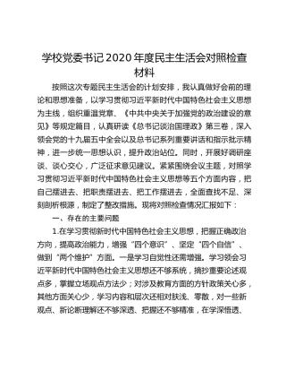 学校党委书记2020年度民主生活会对照检查材料