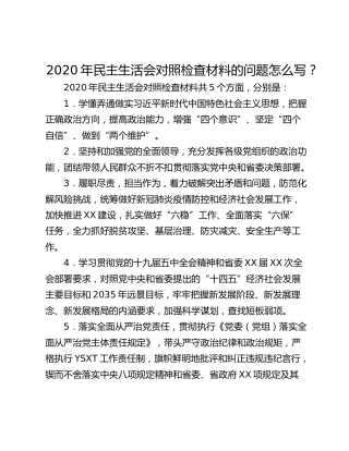 2020年民主生活会对照检查材料的问题怎么写？
