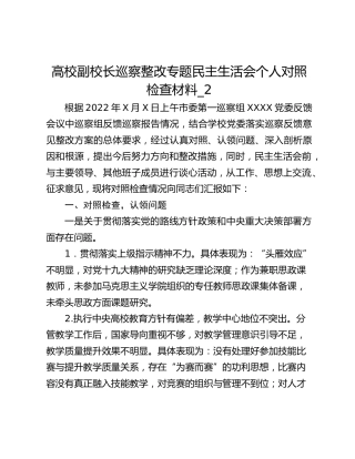 高校副校长巡察整改专题民主生活会个人对照检查材料_2
