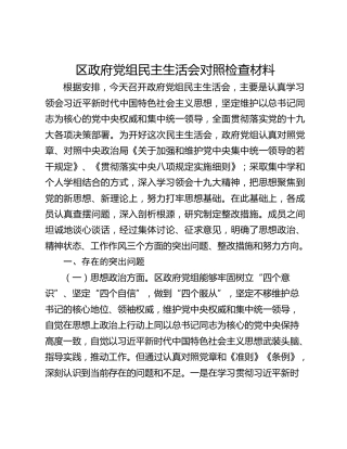 区政府党组民主生活会对照检查材料