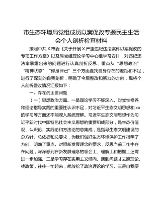 市生态环境局党组成员以案促改专题民主生活会个人剖析检查材料