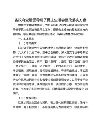 省政府党组领导班子民主生活会整改落实方案