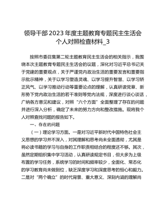 领导干部2023年度主题教育专题民主生活会个人对照检查材料_3