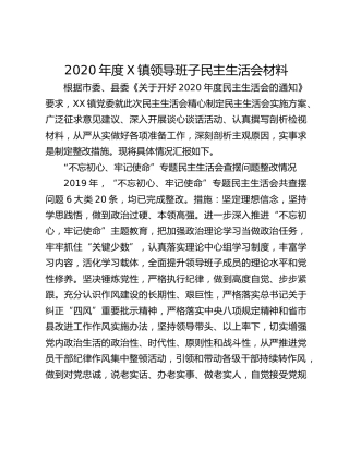 2020年度X镇领导班子民主生活会材料