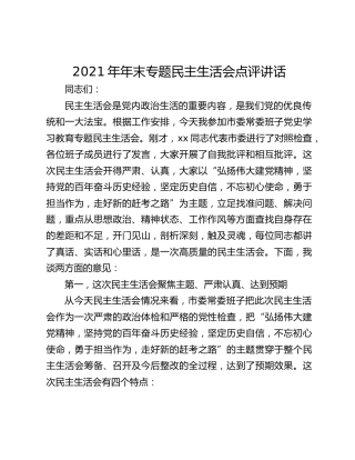 2021年年末专题民主生活会点评讲话