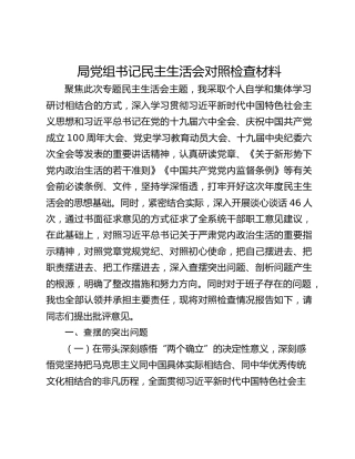 局党组书记民主生活会对照检查材料