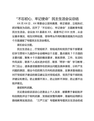 “不忘初心、牢记使命”民主生活会议总结