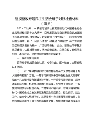 巡视整改专题民主生活会班子对照检查材料（镇乡）
