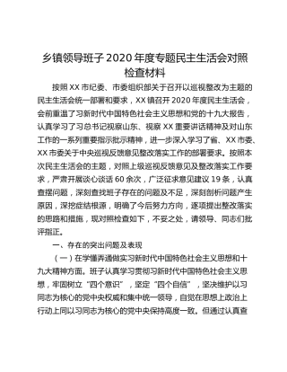 乡镇领导班子2020年度专题民主生活会对照检查材料