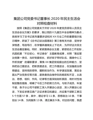 集团公司党委书记董事长2020年民主生活会对照检查材料