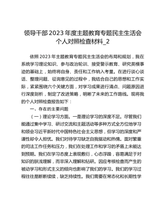 领导干部2023年度主题教育专题民主生活会个人对照检查材料_2