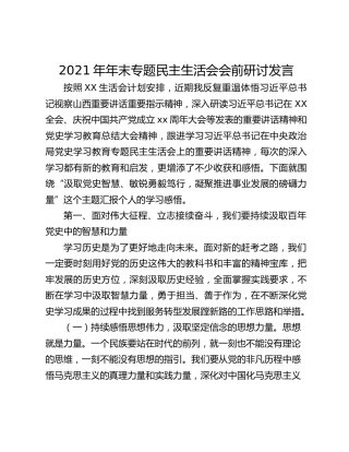 2021年年末专题民主生活会会前研讨发言