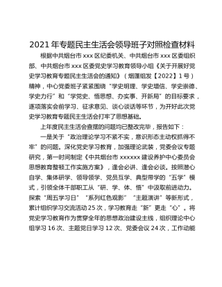 2021年专题民主生活会领导班子对照检查材料