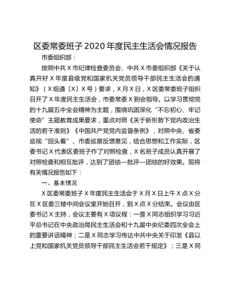 区委常委班子2020年度民主生活会情况报告