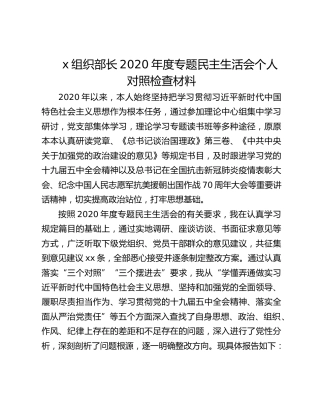 组织部长2020年度专题民主生活会个人对照检查材料