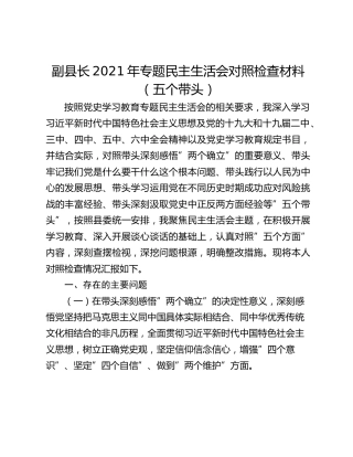 副县长2021年专题民主生活会对照检查材料（五个带头）