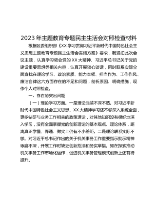 2023年主题教育专题民主生活会对照检查材料 (2)