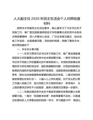 人大副主任2020年民主生活会个人对照检查材料