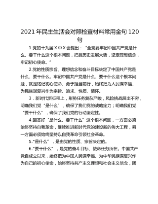 2021年民主生活会对照检查材料常用金句120句